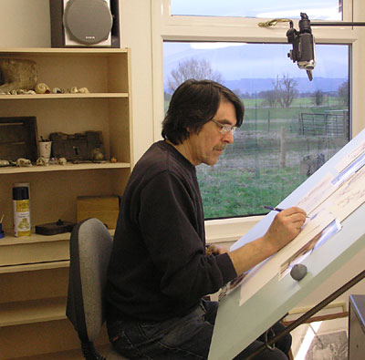 Mike working at his drawing board