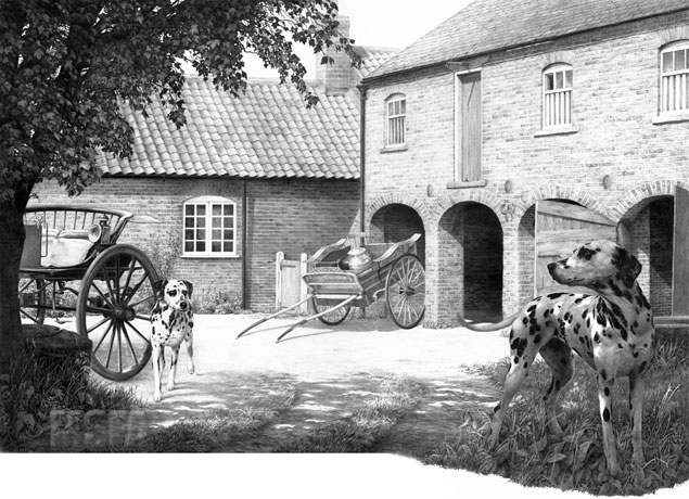'Sutton Farm Sunday' Dalmatian print and graphite pencil drawing by Mike Sibley