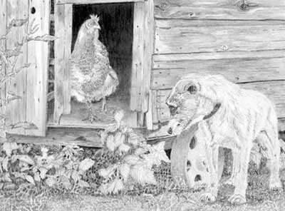 Roger's Parson Russell Terrier and Hen graphite pencil drawing