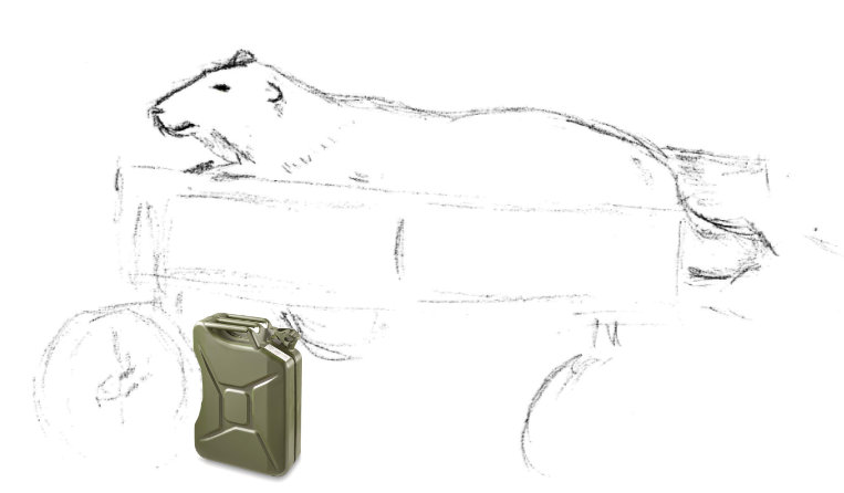 Polar Bear in a cart with a jerry can