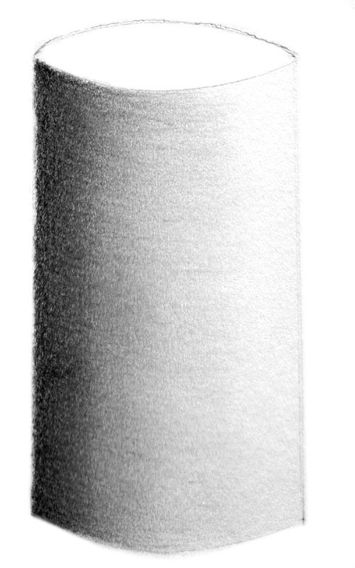 Pencil drawing of a shaded and blended cylinder