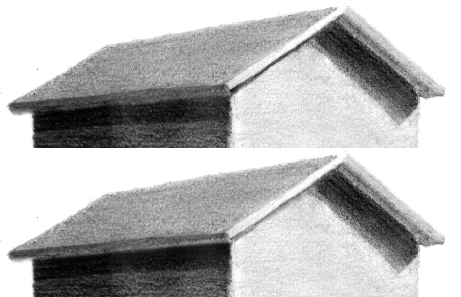Soft edge and sharp edge compared on a house model