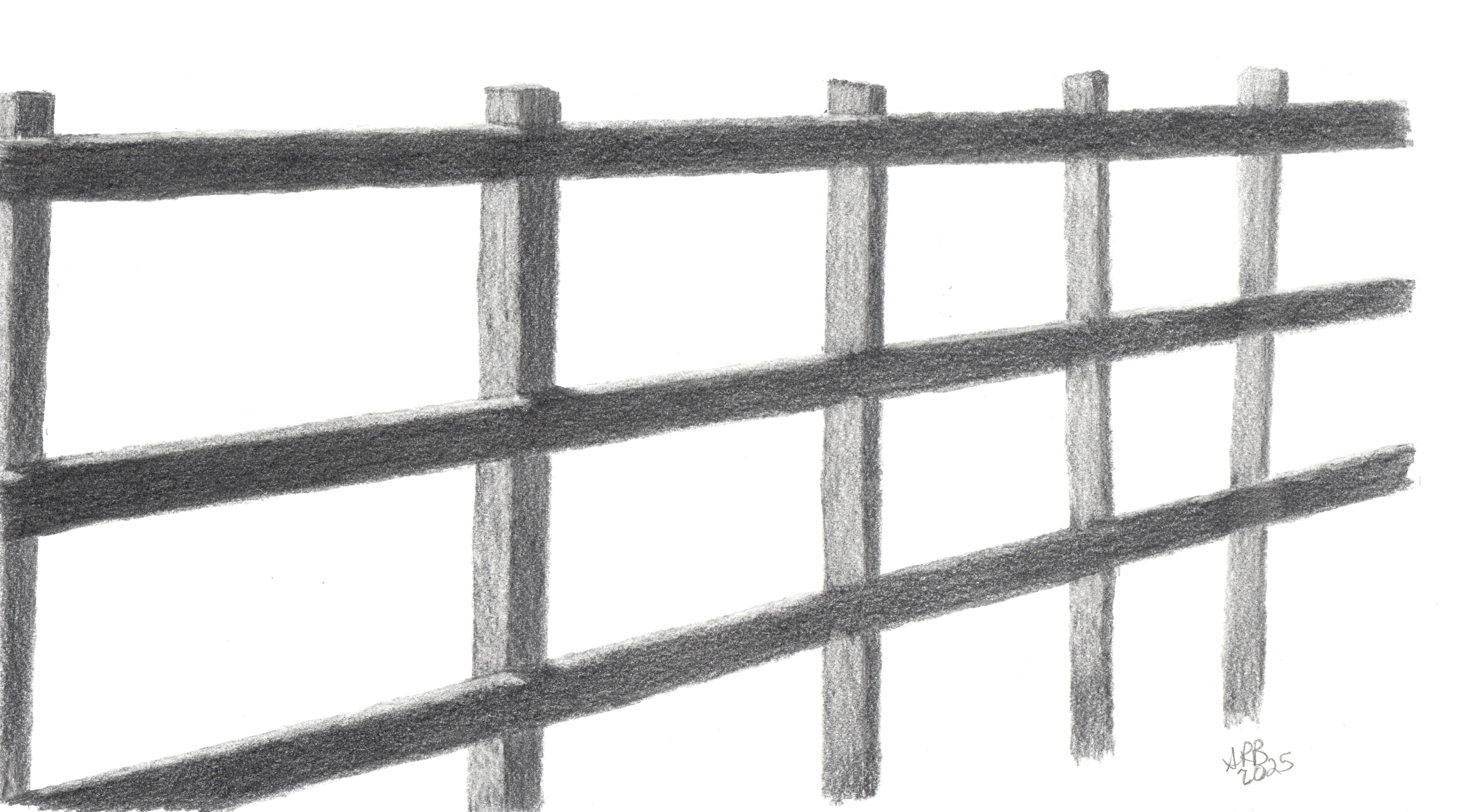 Drawing of a fence in perspective
